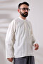 Cream Men's Relaxed Fit 3-Button Judge Collar Hajj and Umrah Linen Shirt - 2