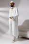 White Hakim Collar Embroidered Men's Prayer Robe Imam Cibah - 4