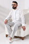 White Men's Relaxed Fit 3-Button Judge Collar Hajj and Umrah Linen Shirt - 7