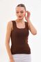 Women's Brown Sleeveless Blouse Thick Strap Athlete Slim Summer Square Collar Knitwear Kare1010 - 5
