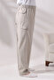 Men's Cream Color Cargo Hac and Umrah Shalwar Trousers with Side Pockets, Comfortable Cut, and Elastic Waist - 5
