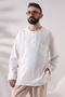 Cream Men's Relaxed Fit 3-Button Zero Collar Hajj and Umrah Şile Cloth Shirt - 2