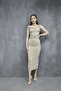 Buzi Fabric Drawstring Detailed Pencil Dress - Beige - 2