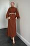 Jessica Balloon Sleeve Evening Dress Tan