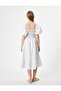 Balloon Sleeve Poplin Dress Midi Embroidered Square Collar - 4