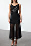 Black Stone Print Detailed Tulle Maxi Evening Homecoming Dress Tpraw25El00046 - 7