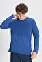 Men's Indigo Anti-pilling Non-pilling Standard Fit Crew Neck Textured Knitwear Sweater - 3