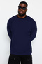 Lacivert Büyük Beden Bisiklet Yaka Oversize/Geniş Kesim İçi Polarlı Sweatshirt TMNAW24AO00007 - 2