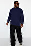 Lacivert Büyük Beden Bisiklet Yaka Oversize/Geniş Kesim İçi Polarlı Sweatshirt TMNAW24AO00007 - 5