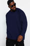 Lacivert Büyük Beden Bisiklet Yaka Oversize/Geniş Kesim İçi Polarlı Sweatshirt TMNAW24AO00007