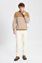 Men's VIZON-EKRU Standard Fit Regular Cut Polo Collar Striped Knitwear Sweater - 2
