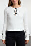Ekru Fiyonk ve Cut Out Detaylı Bisiklet Yaka Slim/Vücuda Oturan Örme Bluz TWOAW25BZ00177 - 5