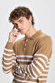 Men's VIZON-EKRU Standard Fit Regular Cut Polo Collar Striped Knitwear Sweater - 4