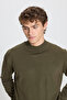 Men's Khaki Non-Pilling Standard Fit Normal Cut Half Turtleneck Knitwear Sweater - 5