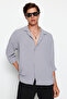 Gri Oversize Fit Apaş Yaka Yazlık Keten Görünümlü Gömlek TMNSS23GO00053 - 7