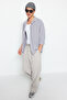 Gri Oversize Fit Apaş Yaka Yazlık Keten Görünümlü Gömlek TMNSS23GO00053 - 5