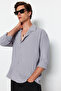 Gri Oversize Fit Apaş Yaka Yazlık Keten Görünümlü Gömlek TMNSS23GO00053 - 6