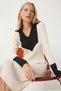 Women's Ecru Contrast Polo Neck Knitwear Dress Jg00003