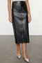 Black Zipper Detail Midi Faux Leather Woven Skirt Twoaw25Et00032 - 3
