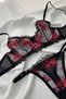 Women's Bra Suit Black Claret Red Floral Underwire Embroidery - 2