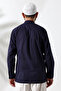 Men's 100% Cotton Voile Relaxed Fit Judge Collar Half Placket Navy Blue Hajj Umrah Shirt - 5