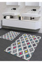 Washable Non-Slip Cotton Woven Base Geometric Pattern 60x100-50x60 2-Piece Bath Mat Toilet Seat Set