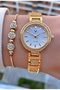 Gold Yellow Steel Cord Small Case Women's Wristwatch - Bracelet - 3