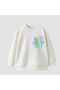 Girl's Ecru - Blue Daisy Printed Spanish Leggings Sweatshirt 3 Thread 2 Piece Top and Bottom Set - 3