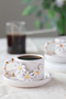Handmade Set of 2 Flower Decorated Ceramic Cups with 24K Gold Decoration 120ml - 2