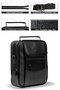 Black Leather Plaid Adjustable Strap Men's Hand Shoulder Bag with Phone Compartment Medium Size - 2