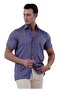 Dark Blue Washed Denim Look 100% Cotton Summer Slim Fit Short Sleeve Shirt - 2