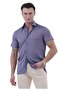 Dark Blue Washed Denim Look 100% Cotton Summer Slim Fit Short Sleeve Shirt - 4