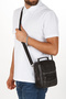 Black Leather Plaid Adjustable Strap Men's Hand Shoulder Bag with Phone Compartment Medium Size - 8