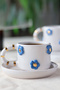 Handmade Set of 2 Flower Decorated Ceramic Cups with 24K Gold Decoration 120ml - 6