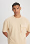 Loose Fit Relaxed Cut Crew Neck Beige T-Shirt - 5