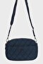 Women's Navy Blue Satin Embroidered Lined 4-Compartment Adjustable Strap Crossbody and Shoulder Bag - 3