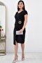 V-neck short sleeve wrap dress with buckled waist - style 13444 - 3