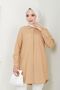 Women's Beige Terikoton Hidden Button Boyfriend Hijab Shirt - 6