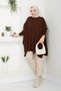Women's Brown Hijab Knitwear Oversize Slit Sweater - 7