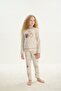 Girl's Long Sleeve Beige Melange Pajama Set C2T1N7O8