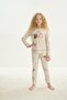 Girl's Long Sleeve Beige Melange Pajama Set C2T1N7O8 - 3