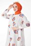 Plain Crew Neck Women's Orange Patterned Dress - 13151 - 3