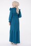 Straight Crew Neck Women's Petrol Pleated Hijab Dress - 25382 - 5