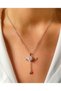 Movable Stainless Steel Necklace with Pink Zircon Stone and Angel Wings - 2