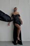 Transparent Jewelled Embroidered Stylish Satin Design Evening Dress - 4