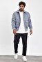 New Season Men's Seasonal Light Gray Zippered Bomber Jacket Mz56112 - 6