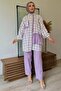 Hijab Cultivated Lilac Plaid Patterned Frilly Tunic and Trousers Set - 5