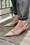 Talin Matte Leather Mesh Detailed Short Heeled Stiletto Nude - 2