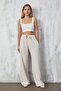 Natur Linen Loose Cut Lace Detailed Trousers 27057 - 2