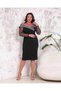 Women's Plus Size Boat Neck Tulle Long Sleeve Sim Stripe Detailed Stretchy Midi Evening Dress 24170 Black - 8